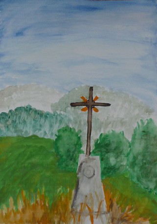 kříž v lukách_akvarel